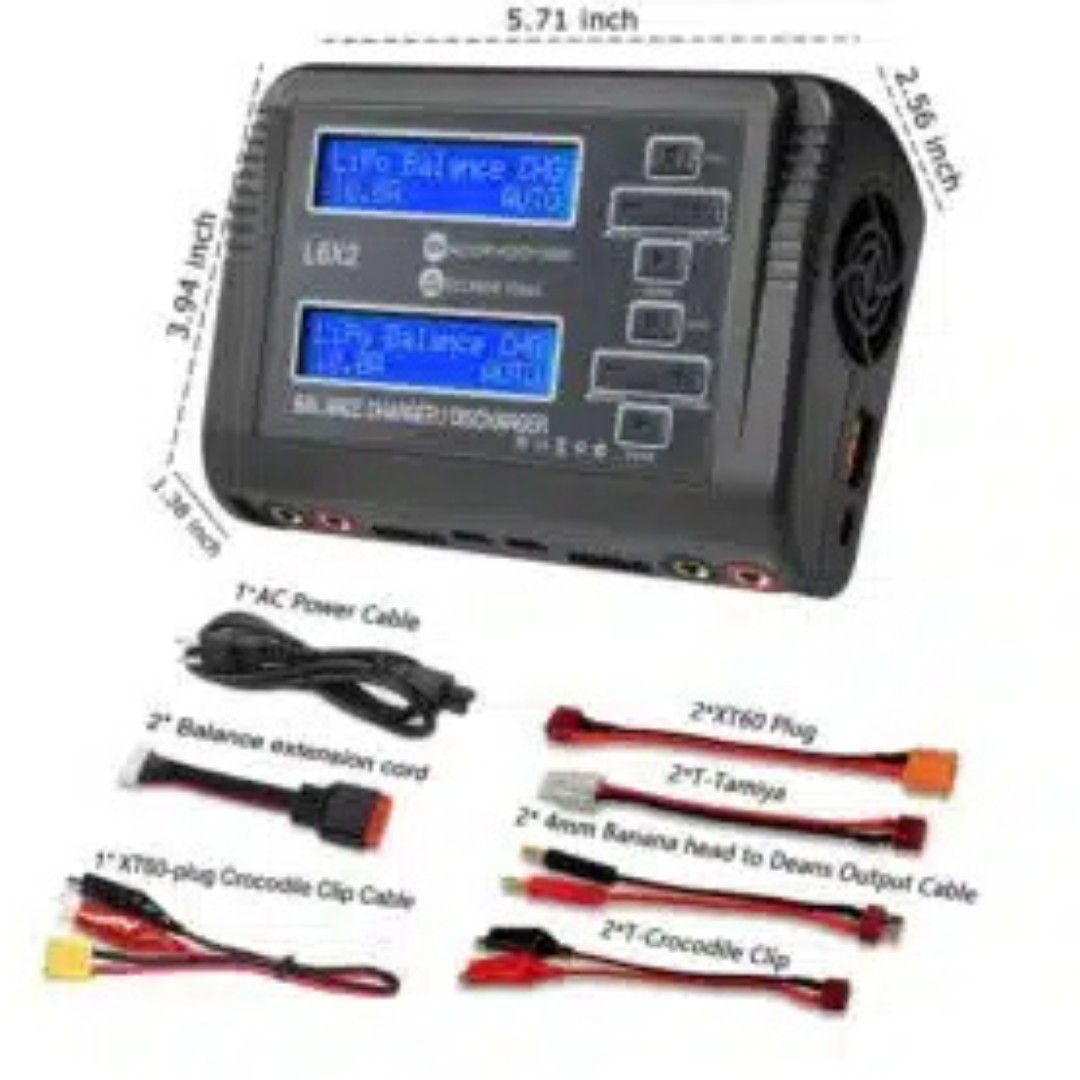 HTRC L6X2 AC 100 240V DC Dual Channel 11-18V Charger 2 picture showcasing image of HTRC L6X2 AC 100 240V DC Dual Channel 11-18V Charger