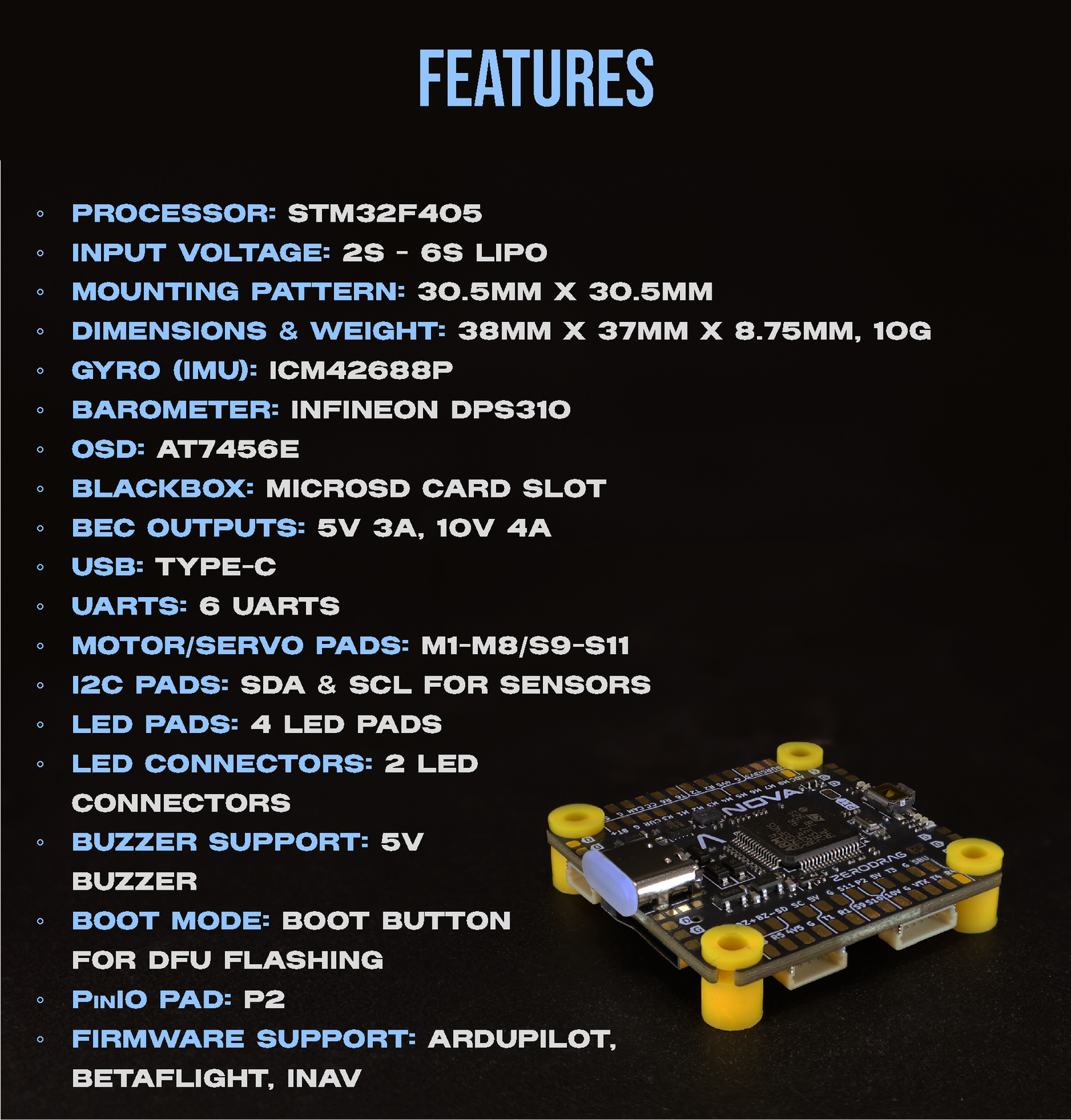 Zerodrag Nova F4 Flight Controller Made in India 7